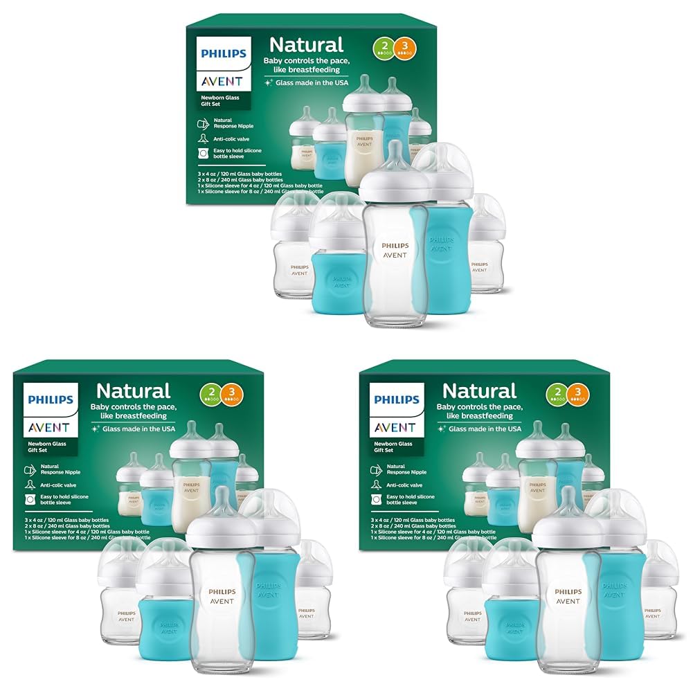 Philips Avent Natural Glass Baby Bottles, Slow Flow, 4 oz, BPA-Free, 4-Pack