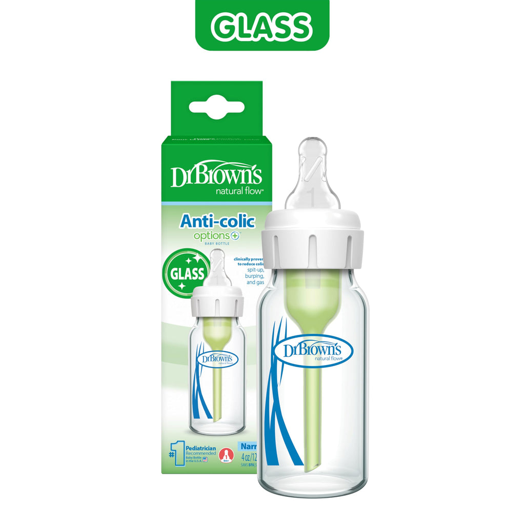 Dr. Brown's Anti-Colic Options+ Narrow Glass Baby Bottle, 8 oz, 4-Pack