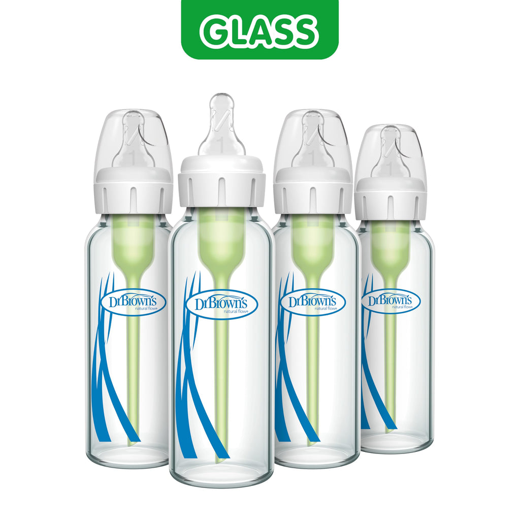 Dr. Brown's Anti-Colic Options+ Narrow Glass Baby Bottle, 8 oz, 4-Pack