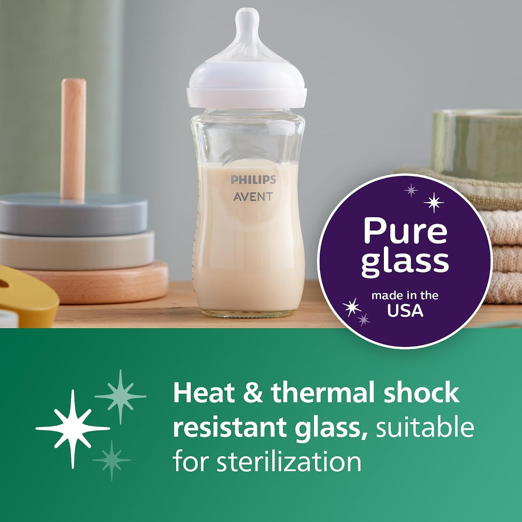 Philips Avent Natural Glass Baby Bottles, Slow Flow, 4 oz, BPA-Free, 4-Pack