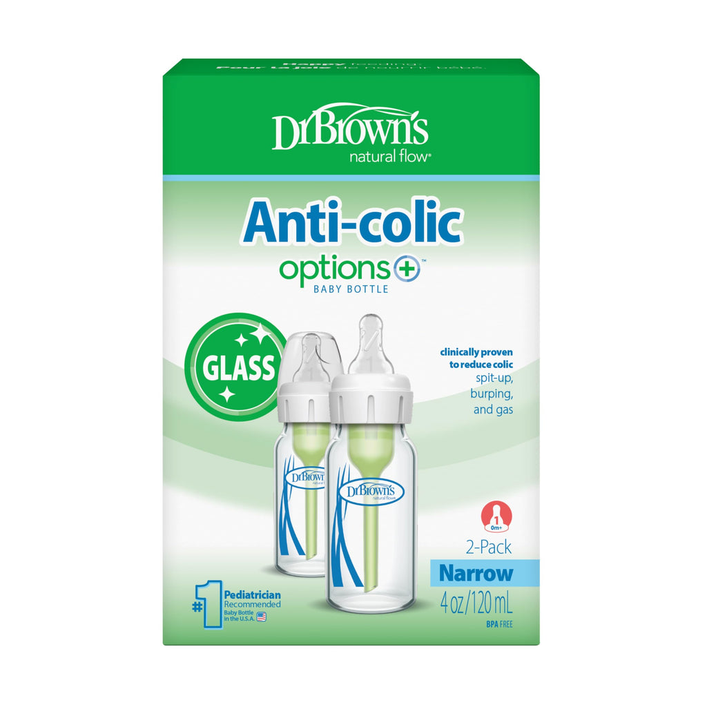 Dr. Brown's Anti-Colic Options+ Narrow Glass Baby Bottle, 8 oz, 4-Pack