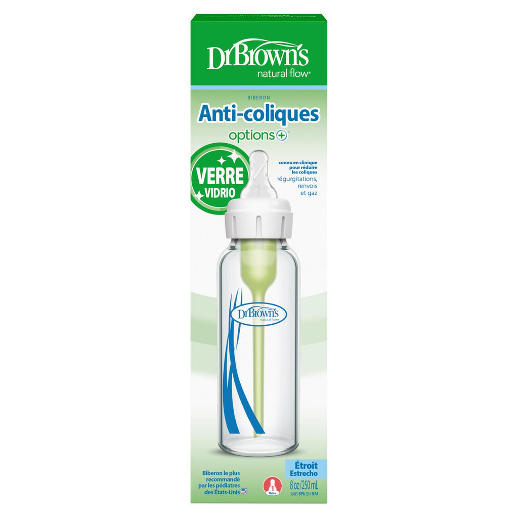 Dr. Brown's Anti-Colic Options+ Narrow Glass Baby Bottle, 8 oz, 4-Pack
