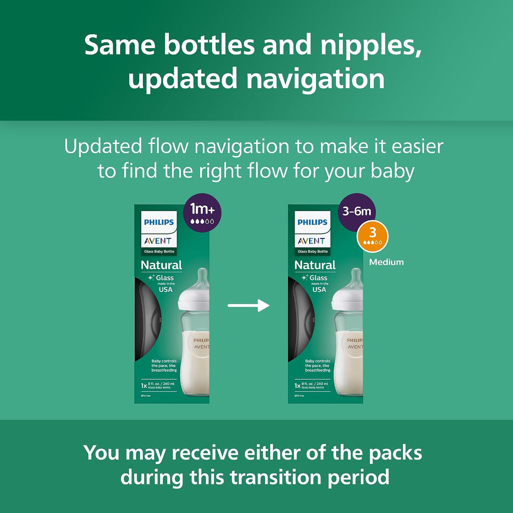Philips Avent Natural Glass Baby Bottles, Slow Flow, 4 oz, BPA-Free, 4-Pack