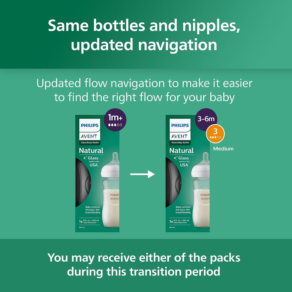 Philips Avent Natural Glass Baby Bottles, Slow Flow, 4 oz, BPA-Free, 4-Pack