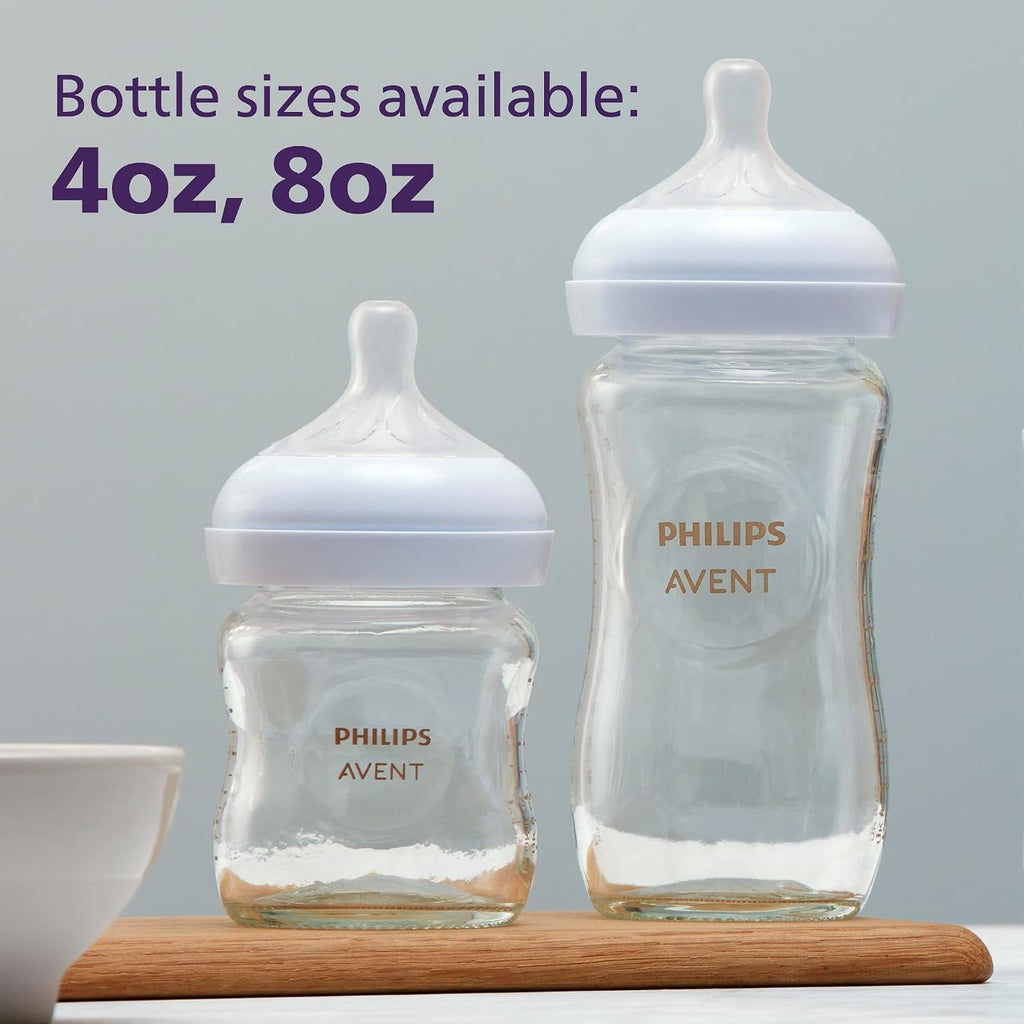 Philips Avent Natural Glass Baby Bottles, Slow Flow, 4 oz, BPA-Free, 4-Pack