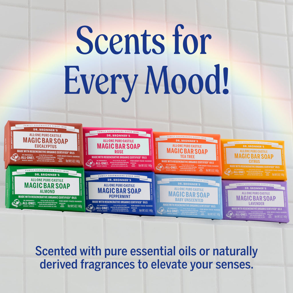 Dr. Bronner's Pure-Castile Bar Soap, Baby Unscented, 5 oz, 2-Pack