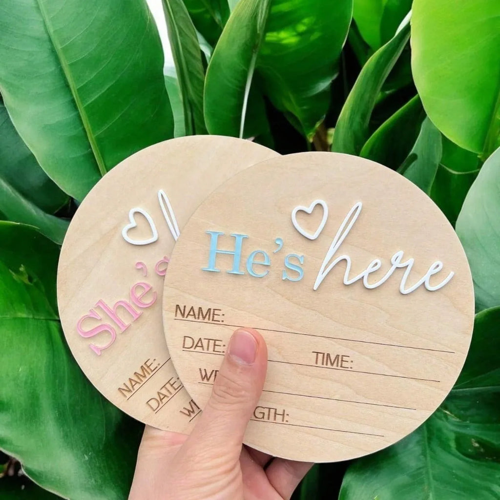 Birth Announcement Sign She's Here Or He's Here