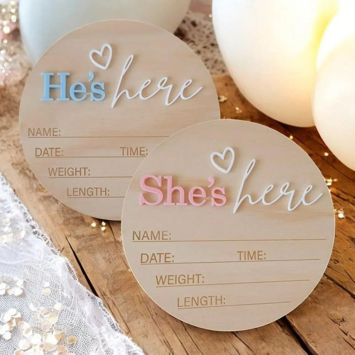 Birth Announcement Sign She's Here Or He's Here