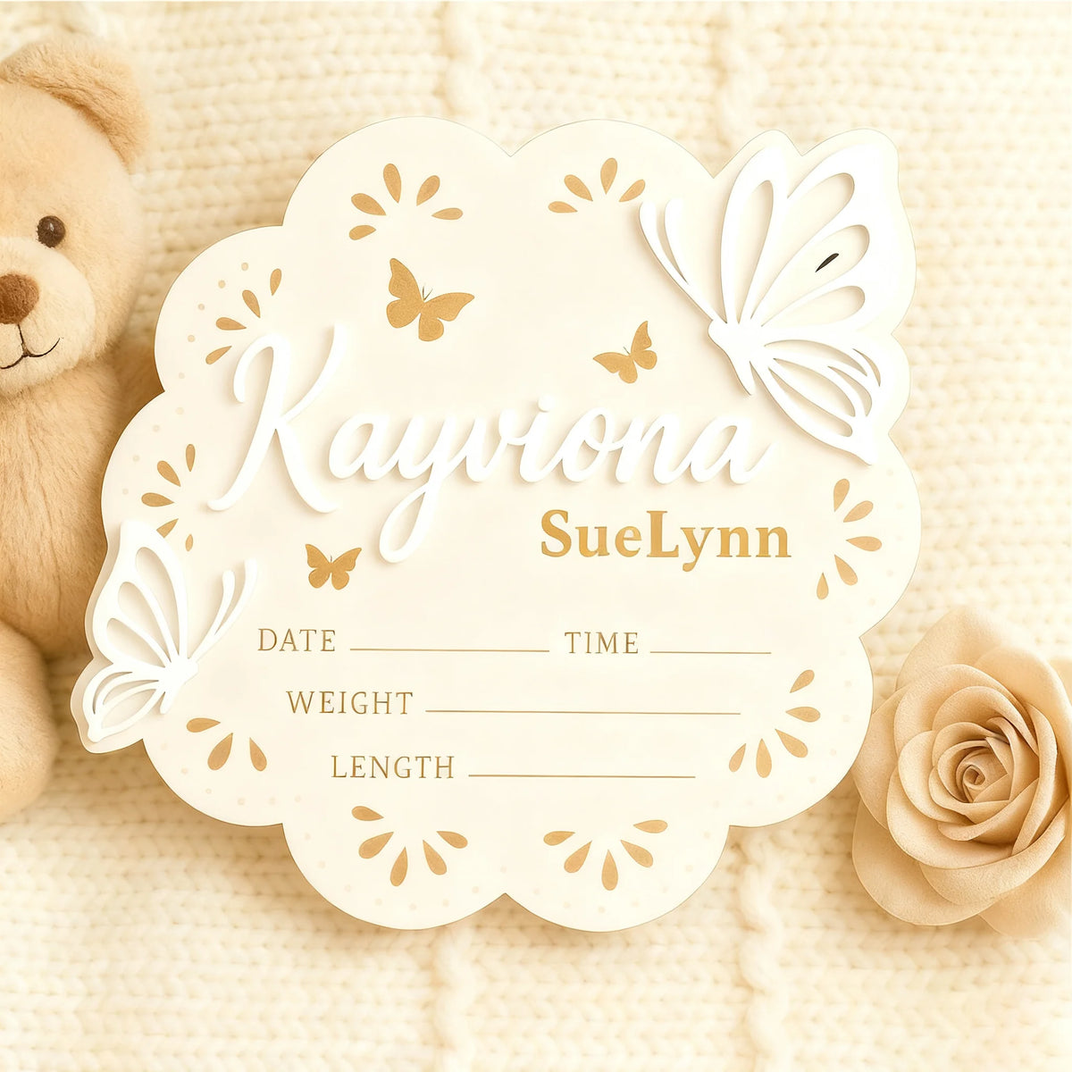 Announcement Birth Sign With Butterfly