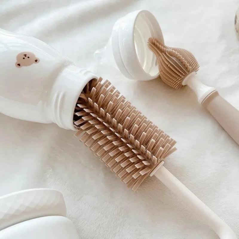 Korean Ins Newborn Bottle Nipple Brush Baby Special Long-handled Cleaning Brush Silicone Cleaning Brush Set