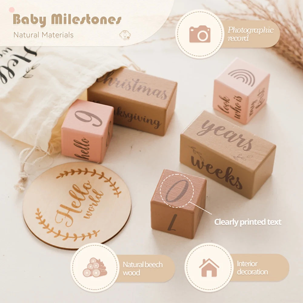 7Pcs Newborn Wooden Milestone Colorful Blocks