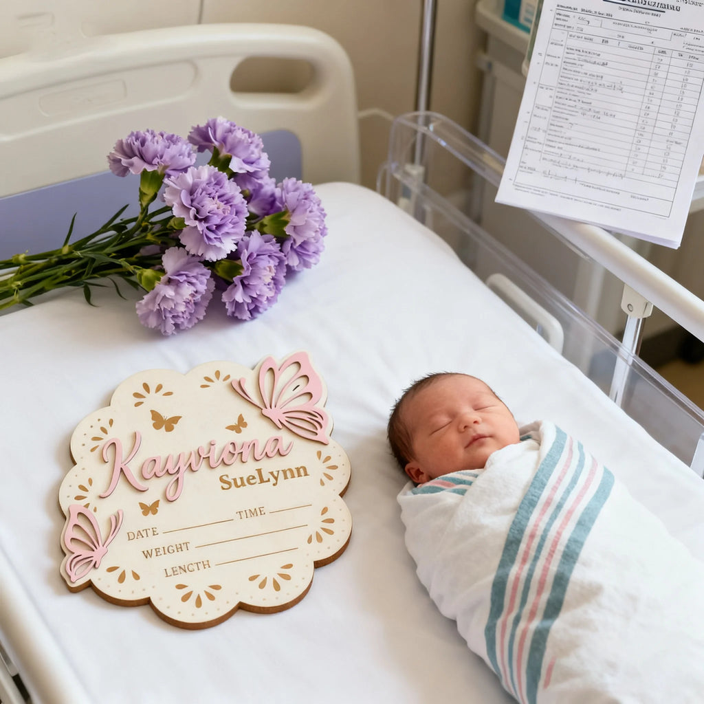 Announcement Birth Sign With Butterfly