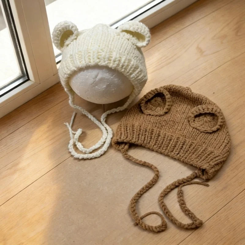 Handmade Knit Newborn Baby Photography Props Cute Bear Theme Hat Jumpsuit Toy 3Pcs Set Infant Photo Studio Shooting Outfits