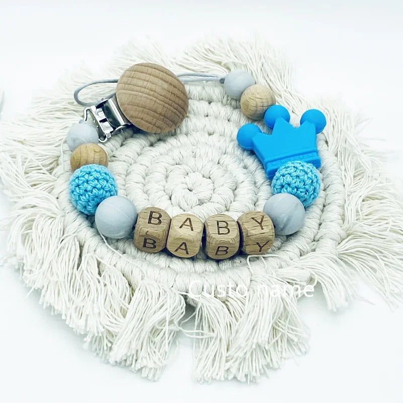 Custom Name Silicone Beads Wooden Ring Pacifier