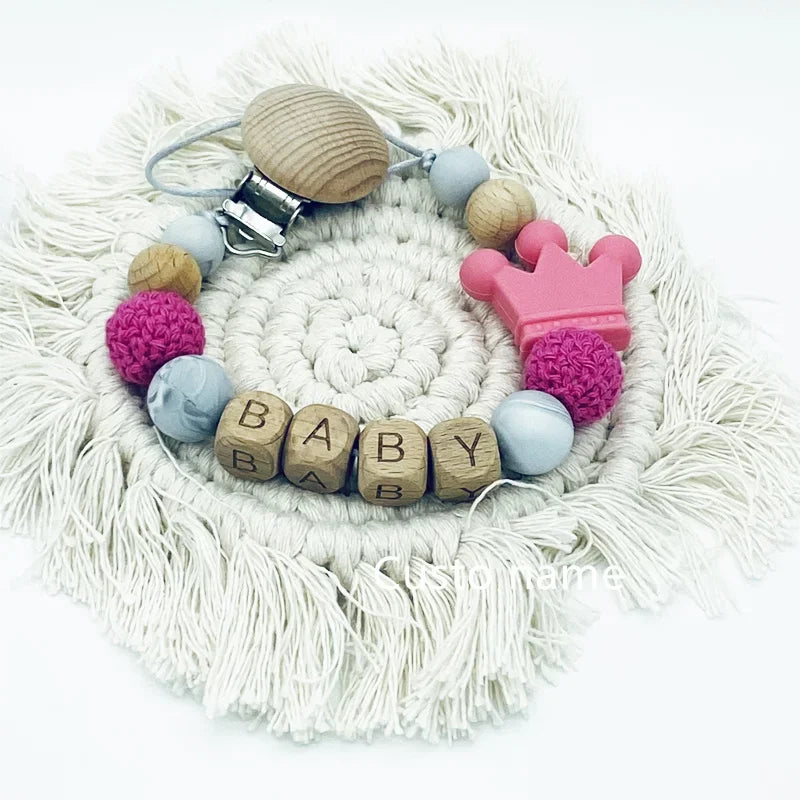 Custom Name Silicone Beads Wooden Ring Pacifier