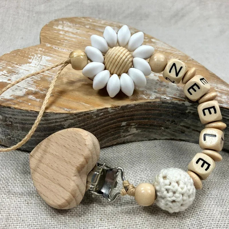 Custom Name Silicone Beads Wooden Ring Pacifier