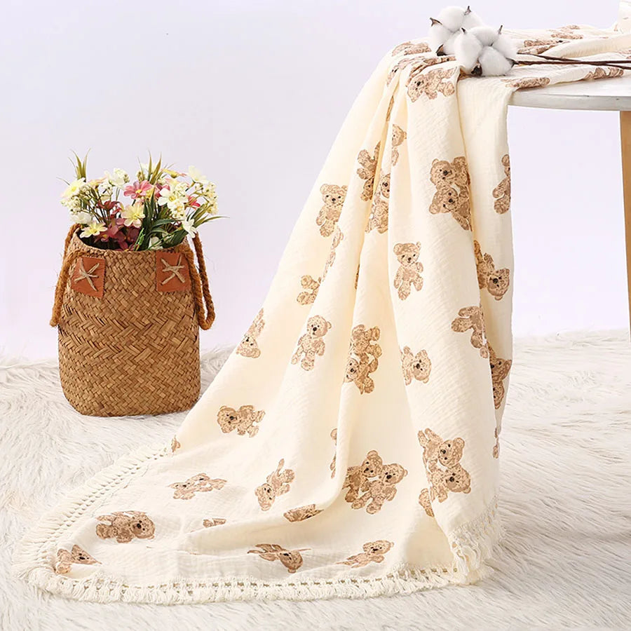 Cute Bear Muslin Squares - Cotton Baby Blanket for Newborn