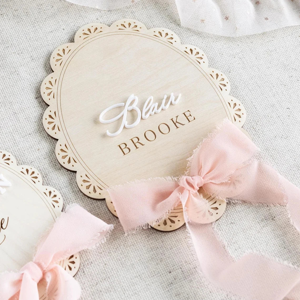Ribbon Bow Scalloped Hospital Birth Plaque