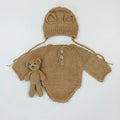 Handmade Knit Newborn Baby Photography Props Cute Bear Theme Hat Jumpsuit Toy 3Pcs Set Infant Photo Studio Shooting Outfits