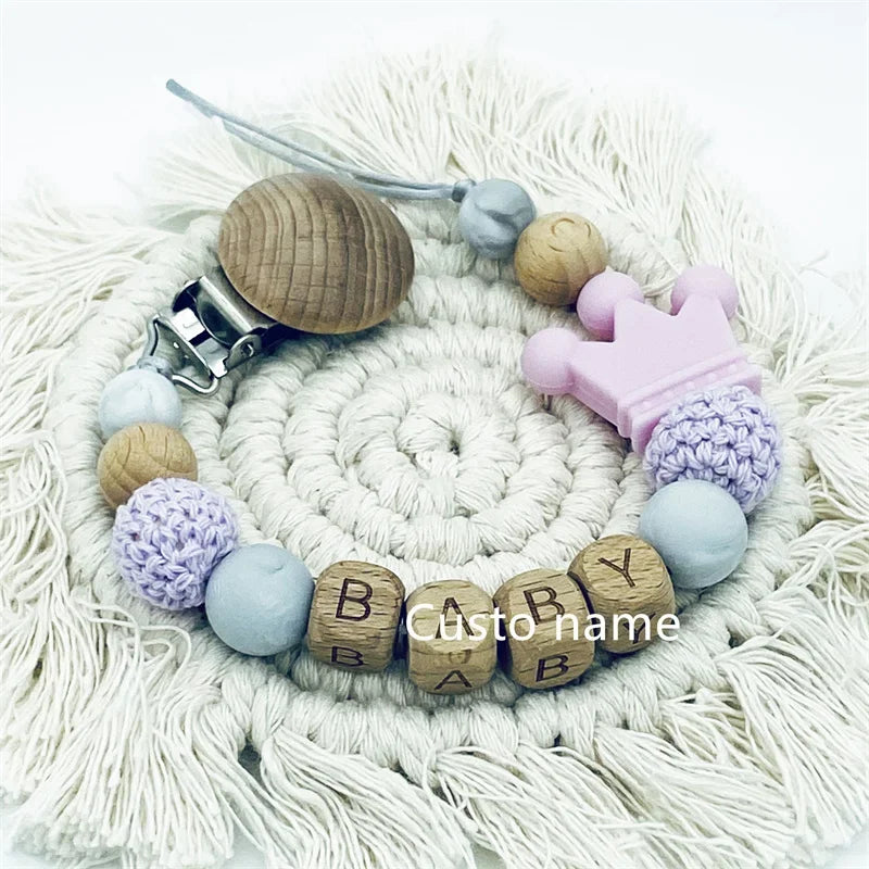 Custom Name Silicone Beads Wooden Ring Pacifier