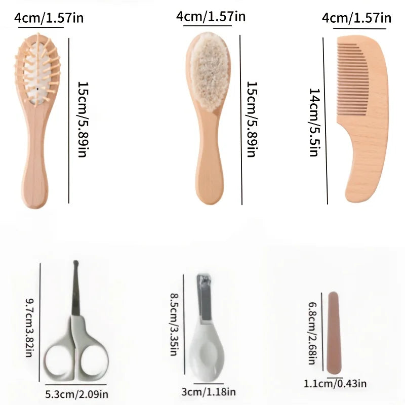 Newborn scalp cleaning soft brush, beechwood comb, air cushion comb, nail clipper, cutter