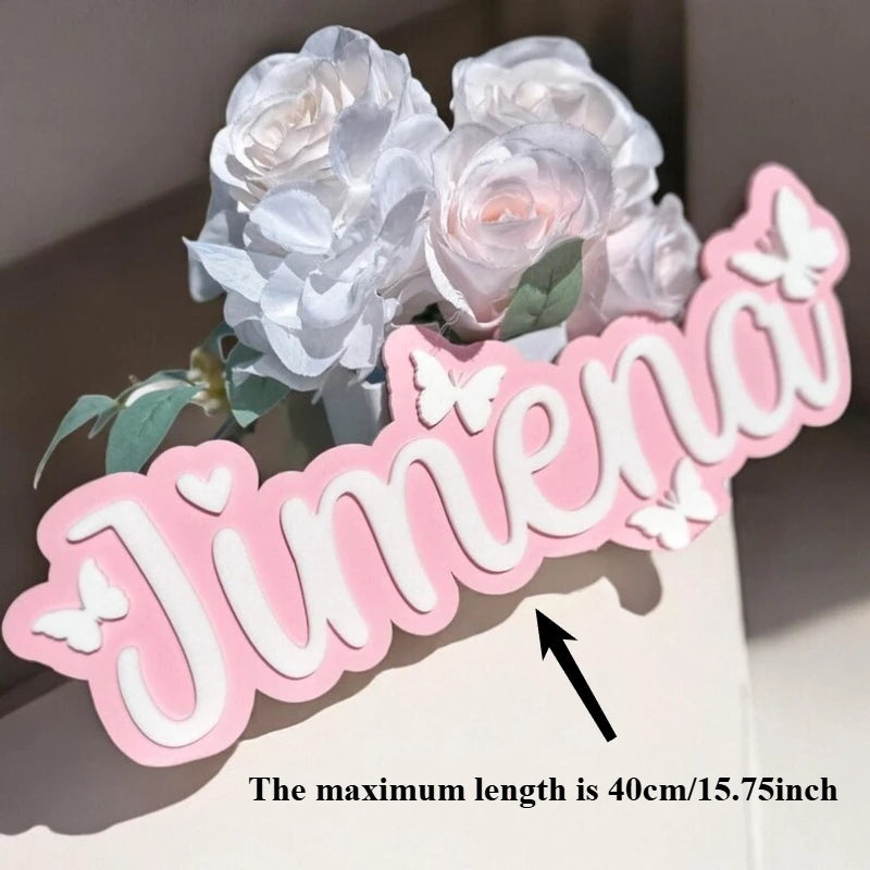 Wooden surname brand with butterfly pattern