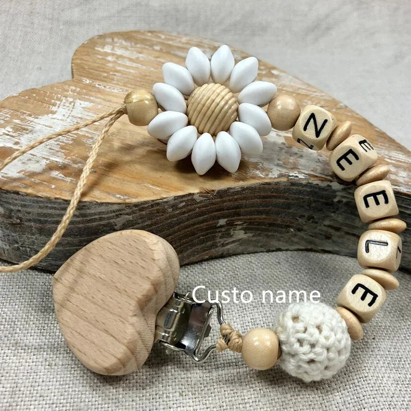 Custom Name Silicone Beads Wooden Ring Pacifier