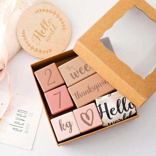 7Pcs Newborn Wooden Milestone Colorful Blocks