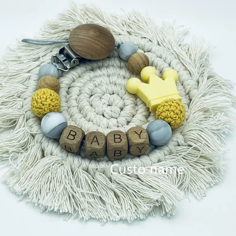 Custom Name Silicone Beads Wooden Ring Pacifier