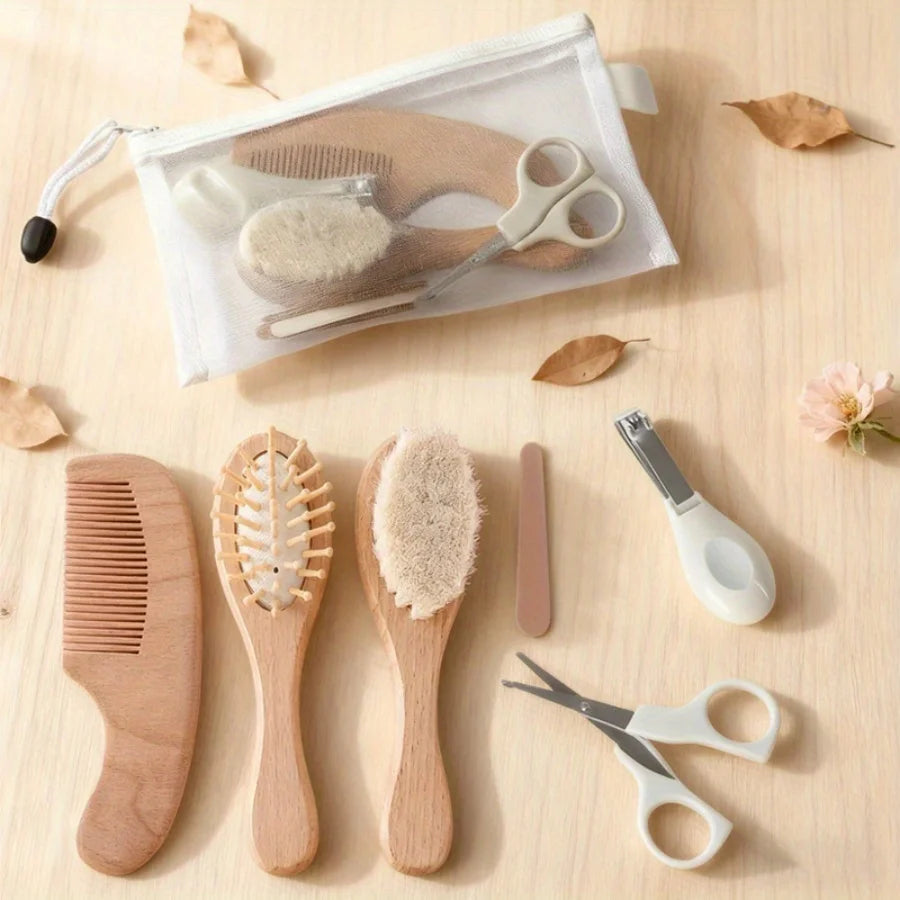 Newborn scalp cleaning soft brush, beechwood comb, air cushion comb, nail clipper, cutter