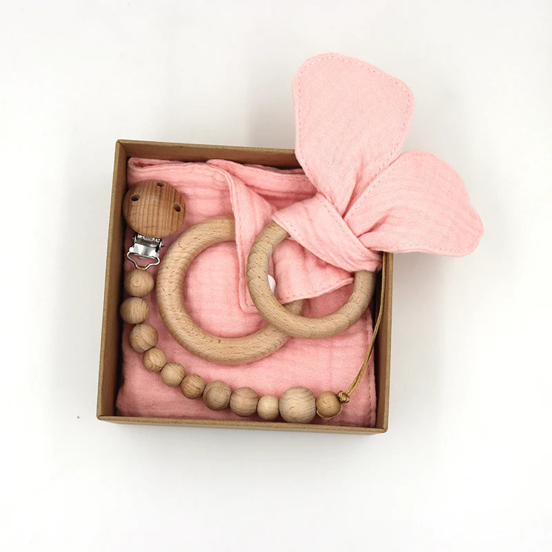 Wooden Ring Newborn Pacifier Chain Baby Gift Set