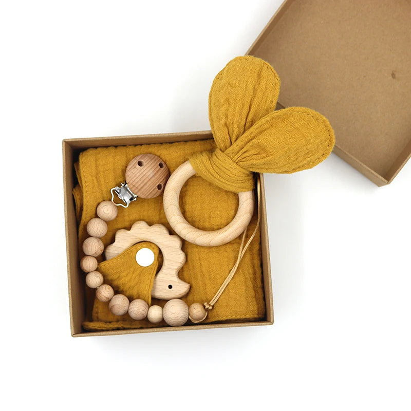 Wooden Ring Newborn Pacifier Chain Baby Gift Set