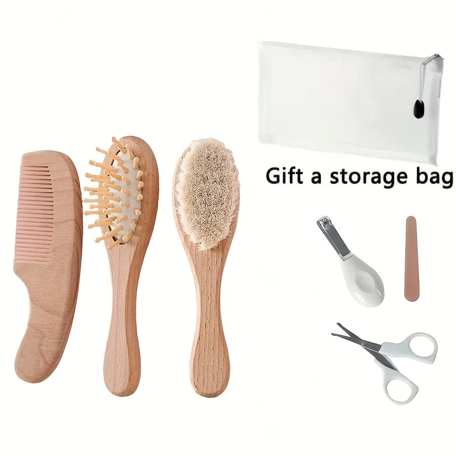Newborn scalp cleaning soft brush, beechwood comb, air cushion comb, nail clipper, cutter