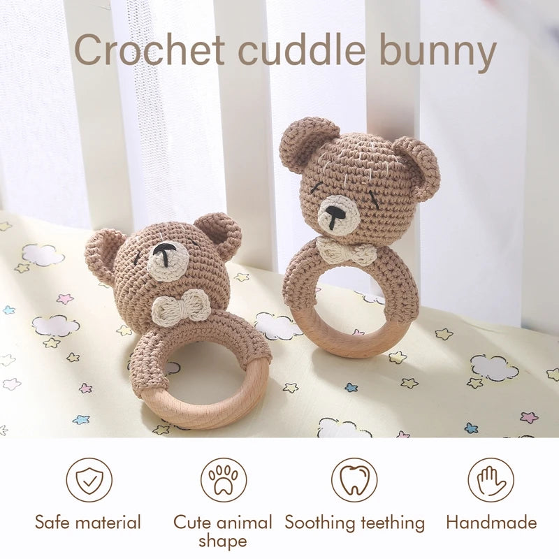 Crochet Animal Bear Rattle Toy Soother