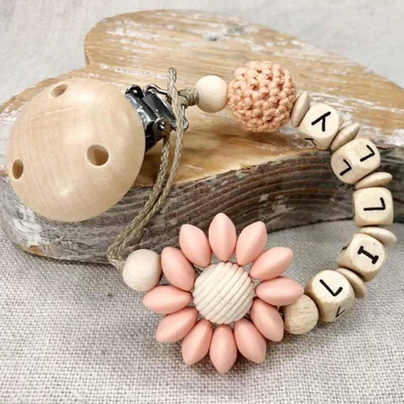 Custom Name Silicone Beads Wooden Ring Pacifier