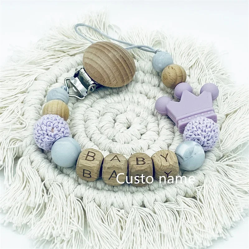 Custom Name Silicone Beads Wooden Ring Pacifier