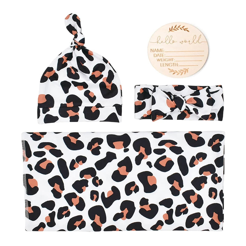 Newborn Baby Receiving Blanket with Matching Headband and Beanie Set