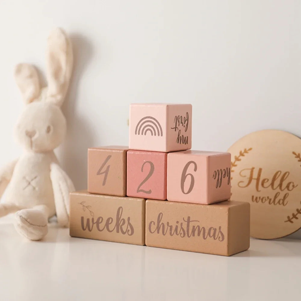 7Pcs Newborn Wooden Milestone Colorful Blocks