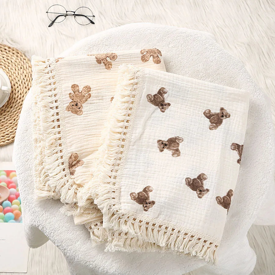 Cute Bear Muslin Squares - Cotton Baby Blanket for Newborn