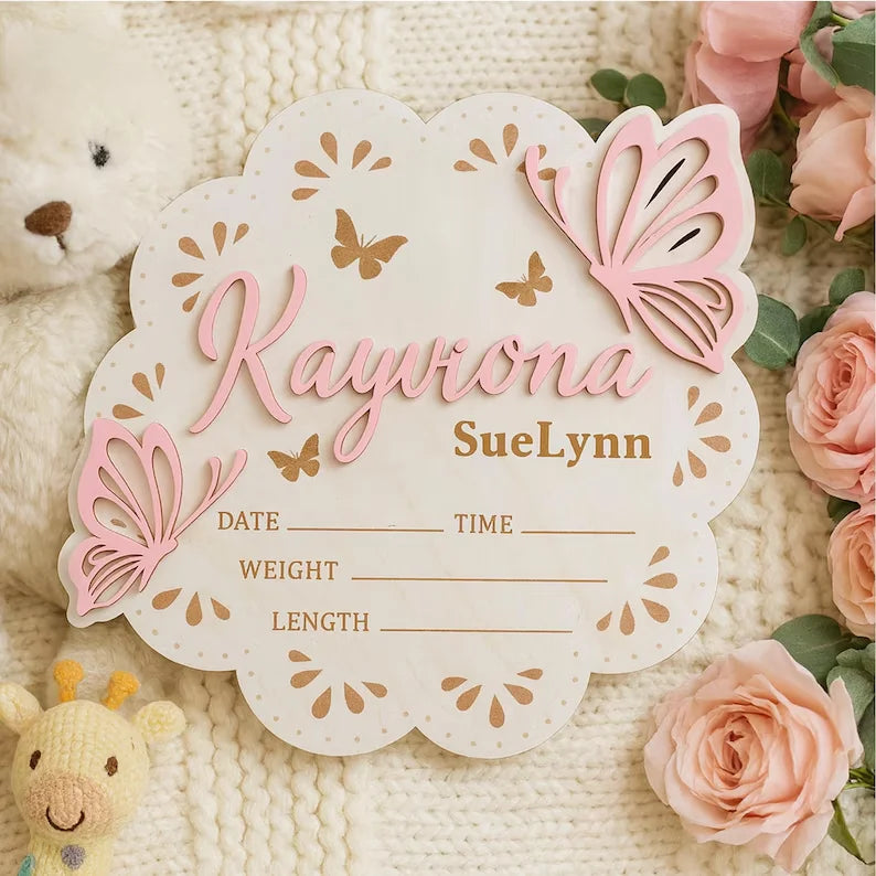 Announcement Birth Sign With Butterfly