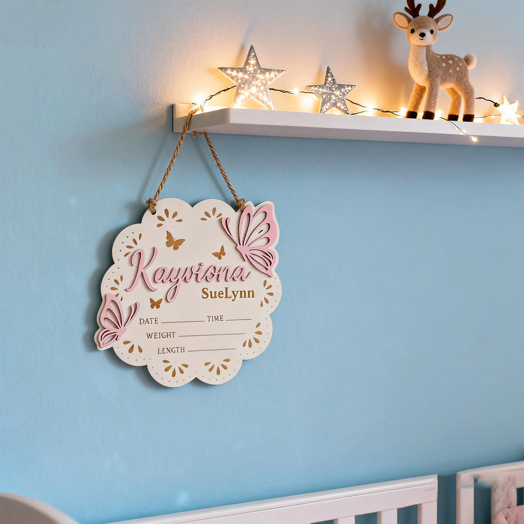 Announcement Birth Sign With Butterfly