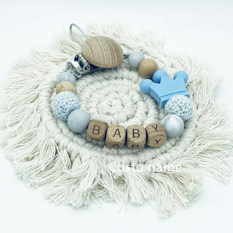 Custom Name Silicone Beads Wooden Ring Pacifier