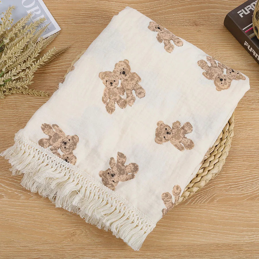 Cute Bear Muslin Squares - Cotton Baby Blanket for Newborn