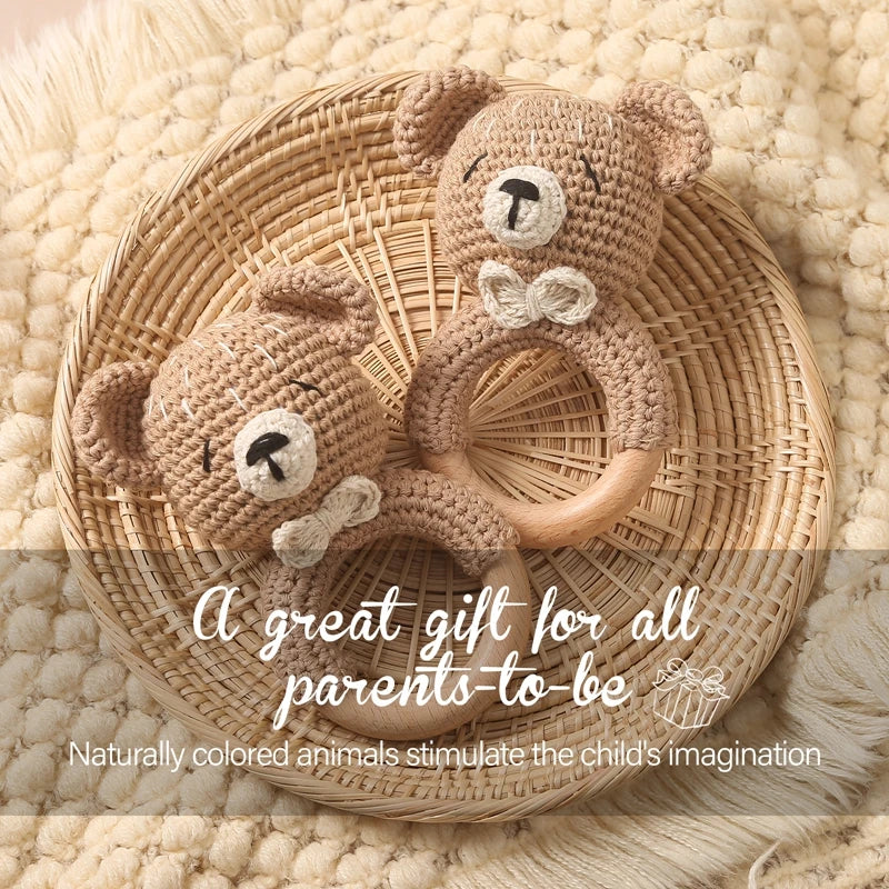 Crochet Animal Bear Rattle Toy Soother