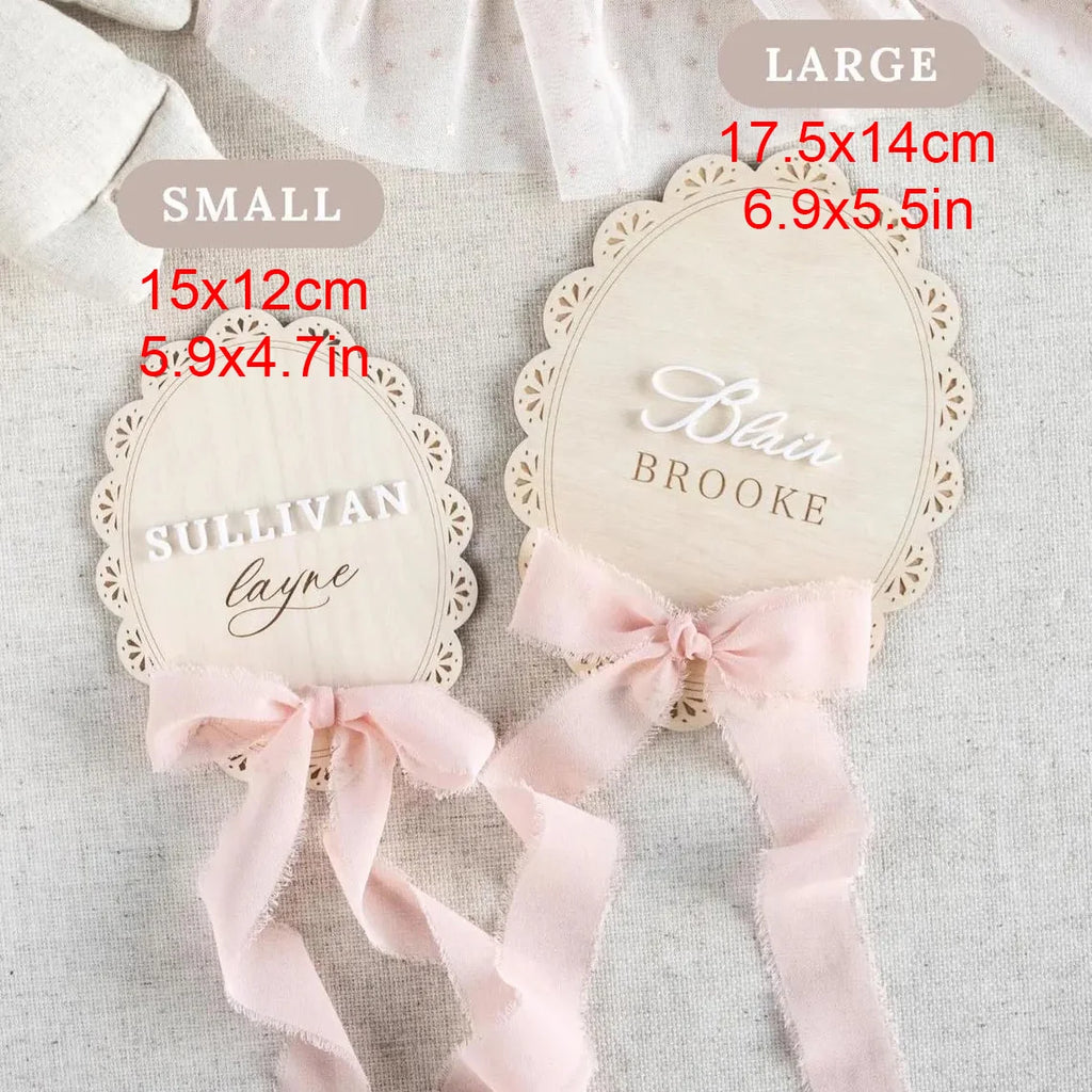 Ribbon Bow Scalloped Hospital Birth Plaque