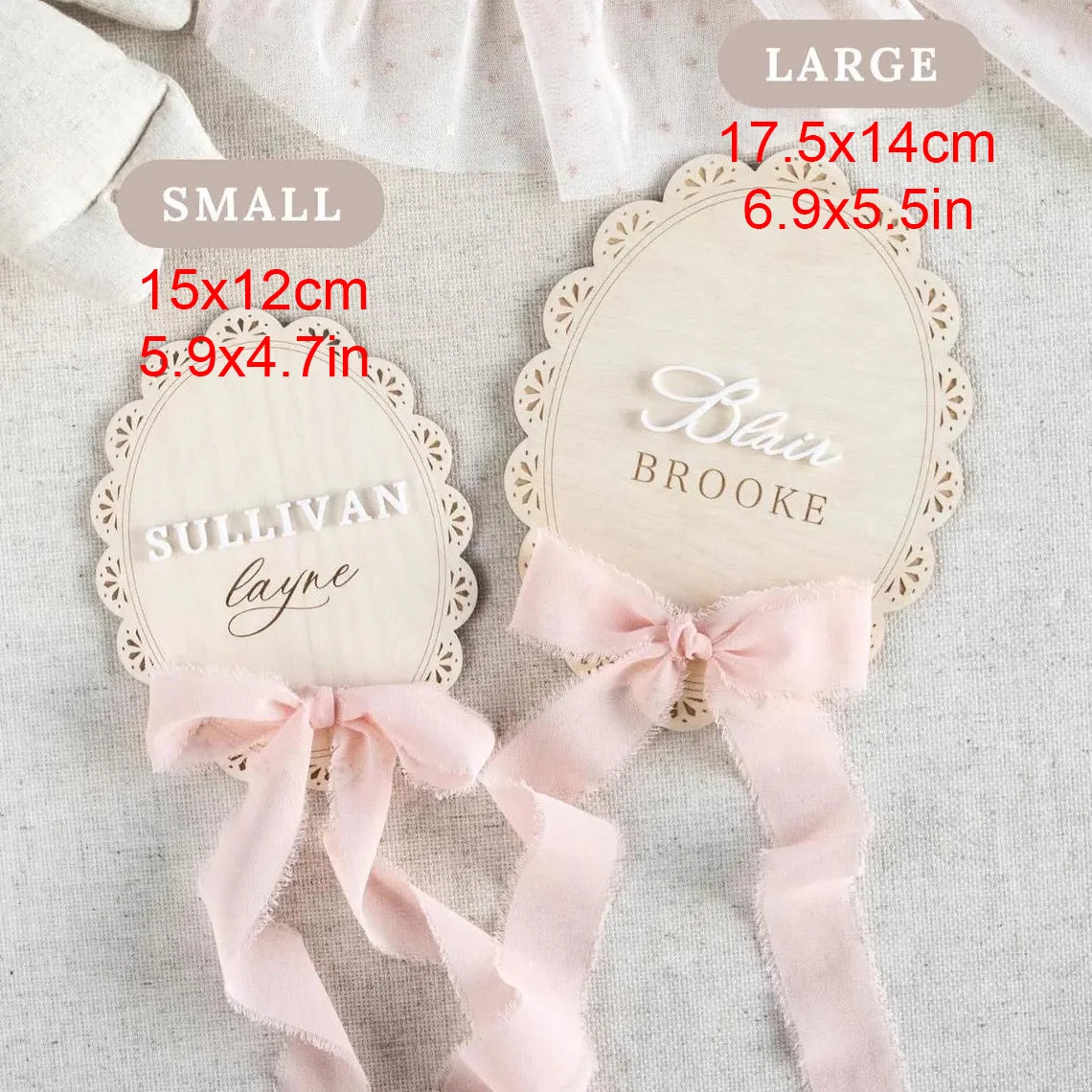 Ribbon Bow Scalloped Hospital Birth Plaque