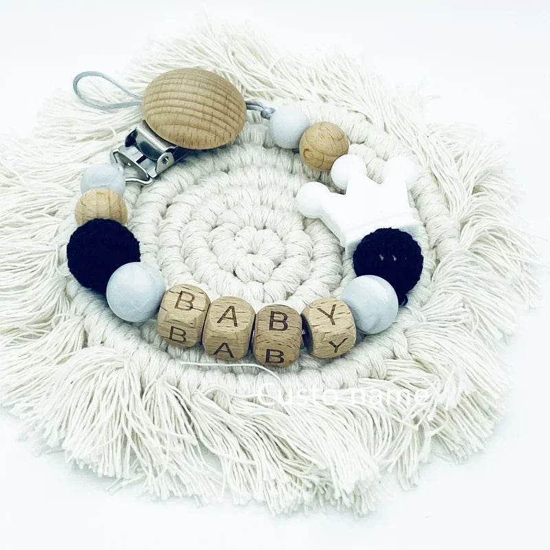Custom Name Silicone Beads Wooden Ring Pacifier