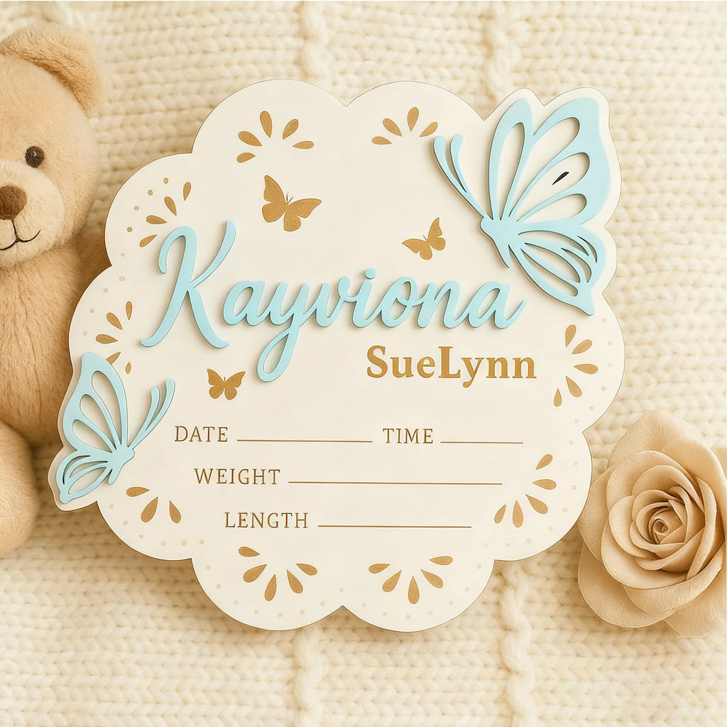 Announcement Birth Sign With Butterfly