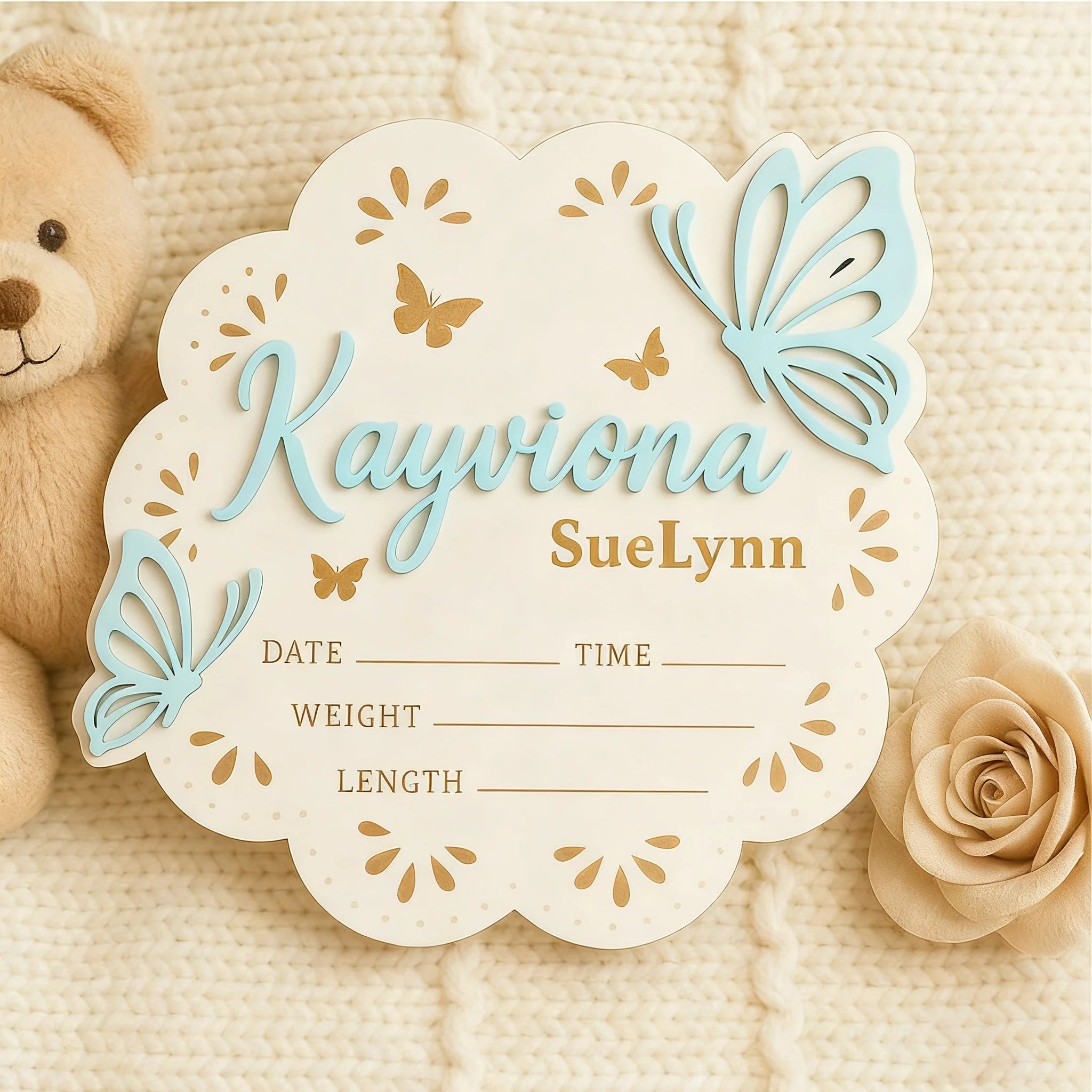 Announcement Birth Sign With Butterfly