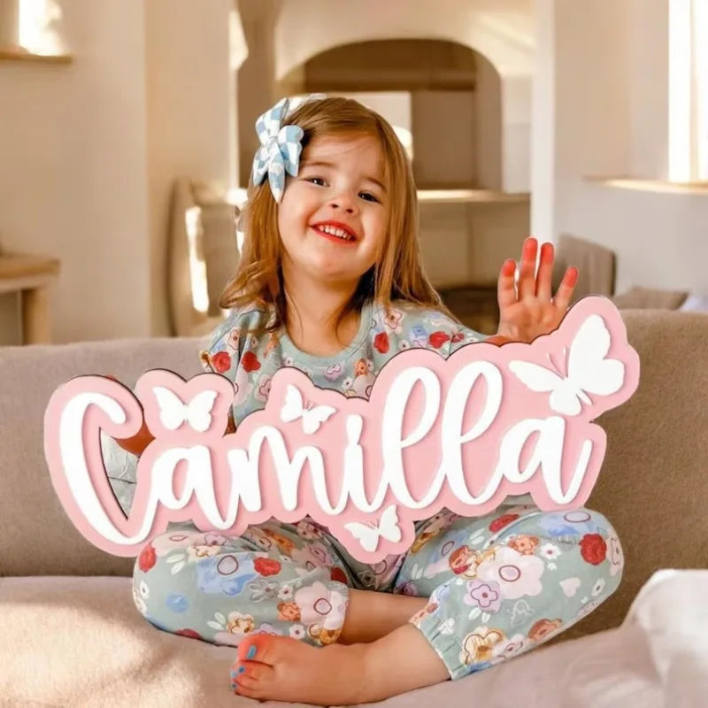 Wooden surname brand with butterfly pattern